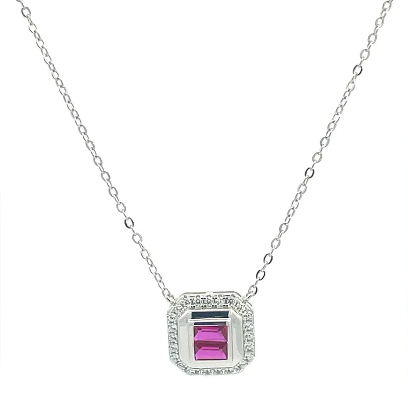 SQUARE SILVER HOT PINK NECKLACE