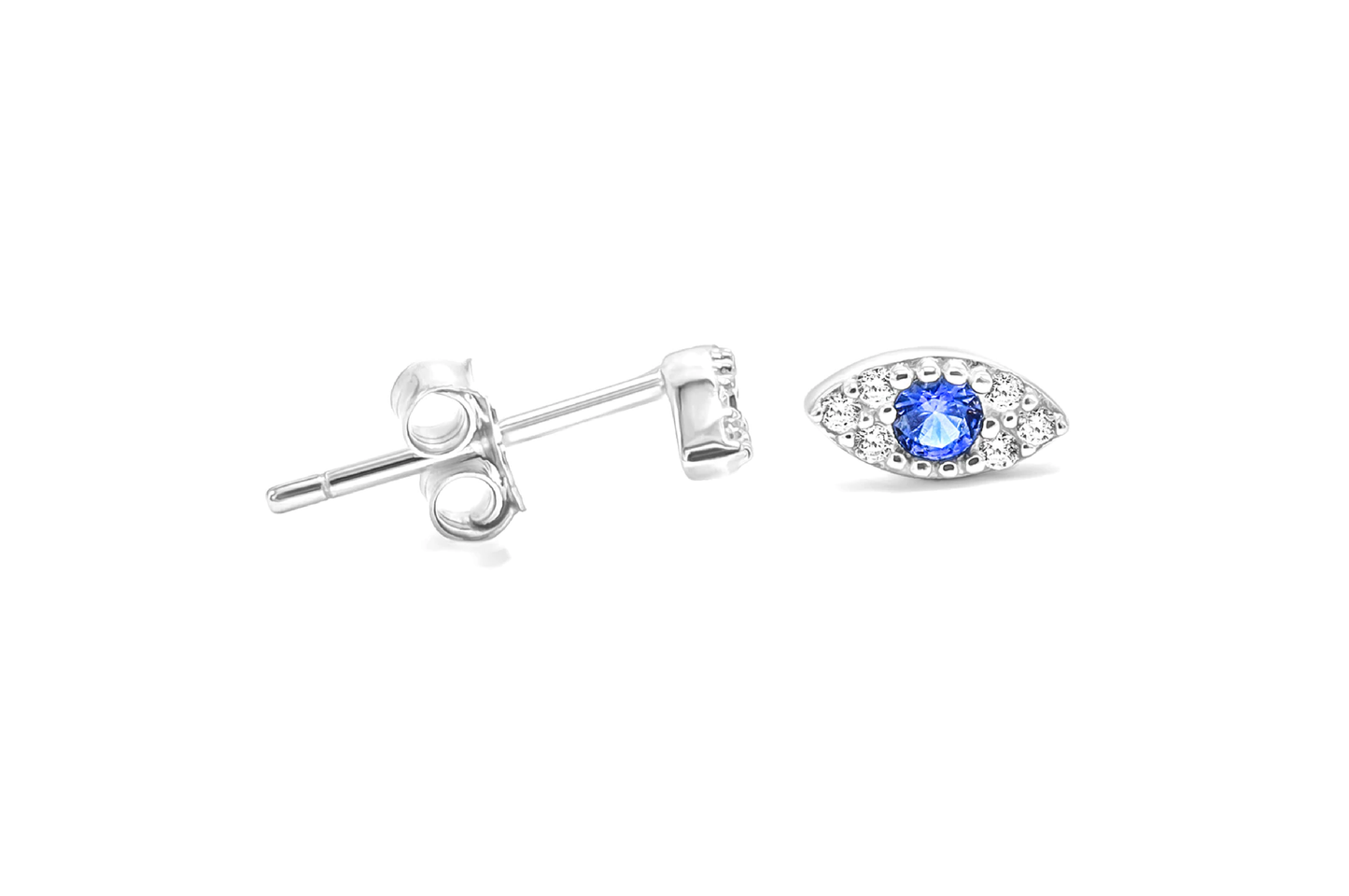 SILVER BLUE SMALL EYE EARRINGS