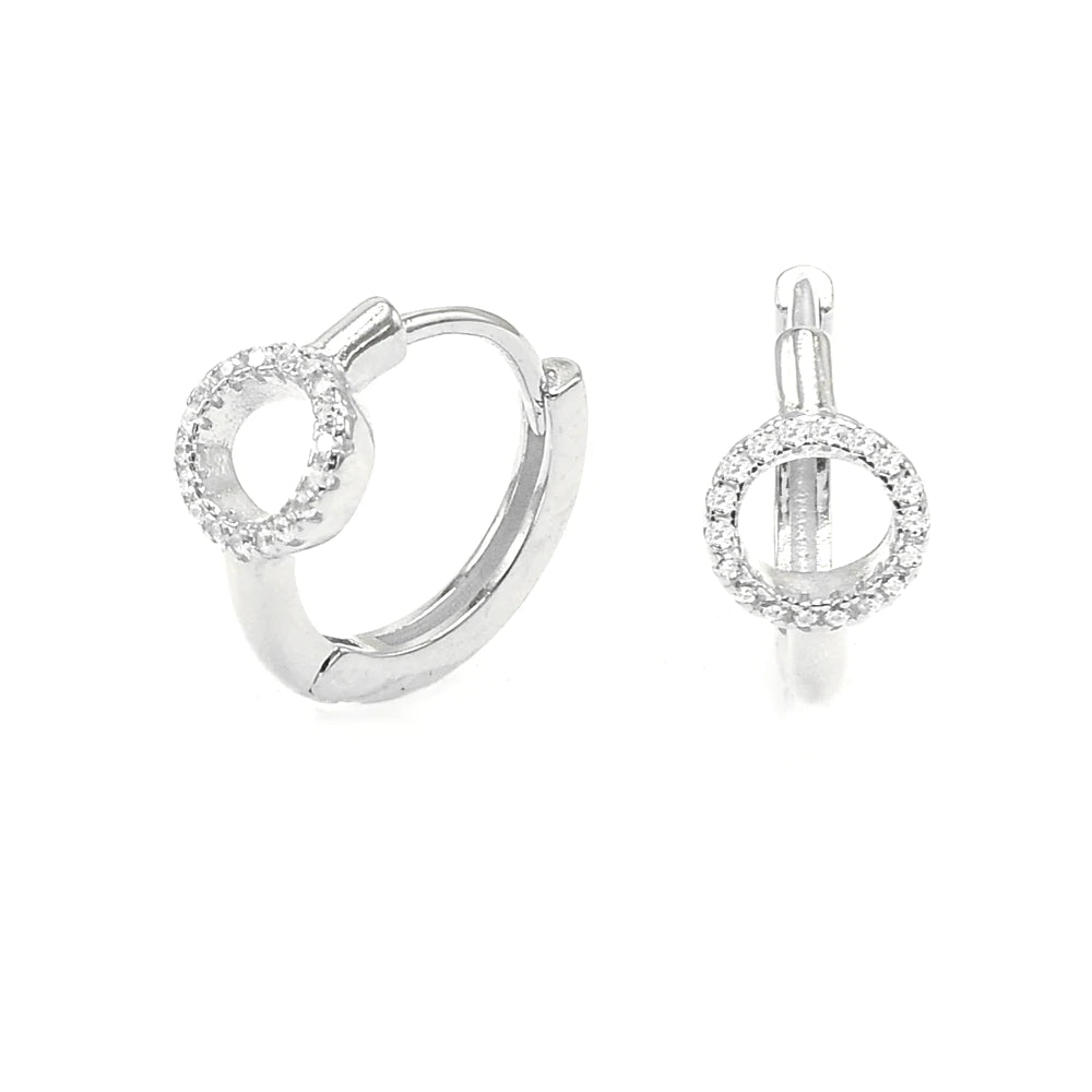 SILVER ROUND WITH CIRCLE DIAMOND EARRINGS