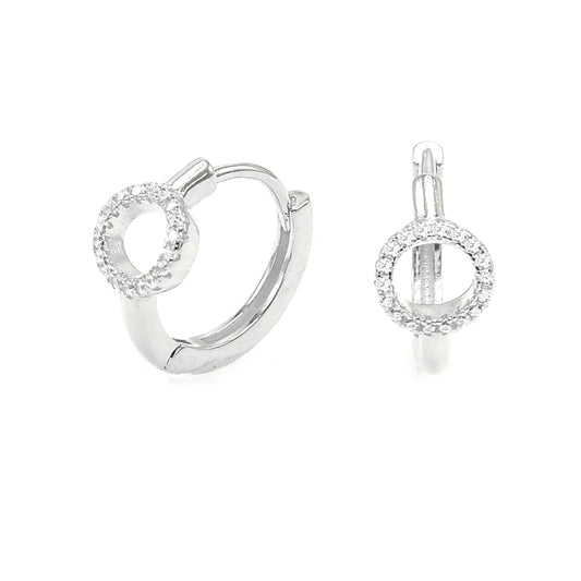 SILVER ROUND WITH CIRCLE DIAMOND EARRINGS