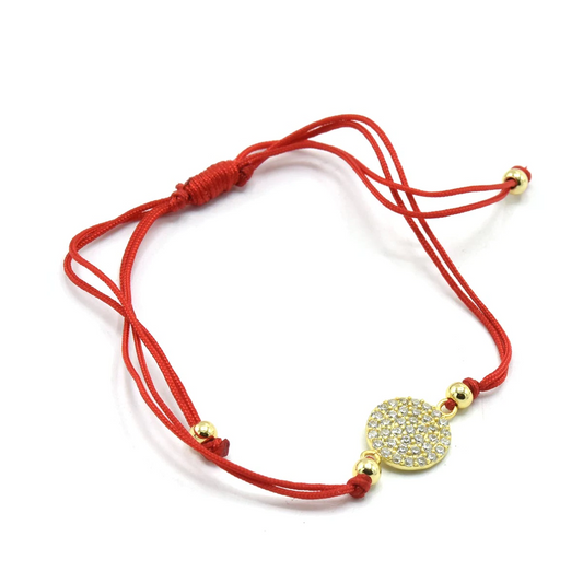 RED STRING GOLD CIRCLE BRACELET
