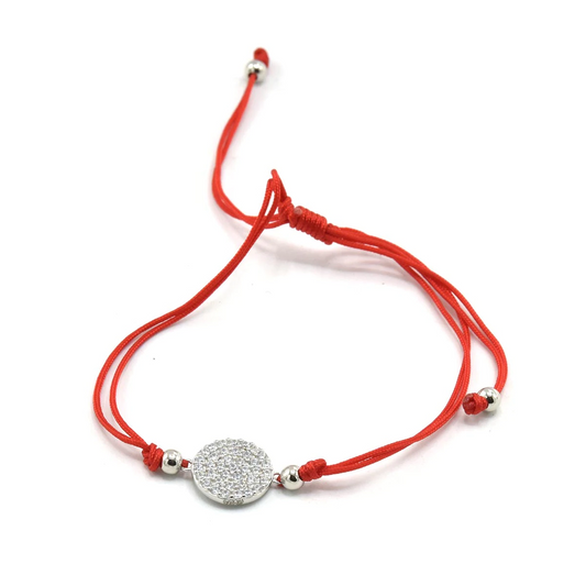RED STRING SILVER CIRCLE BRACELET