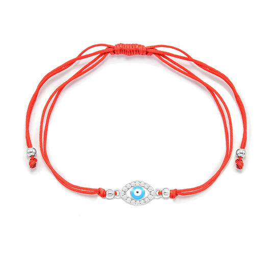 RED STRING SILVER BLUE EYE BRACELET