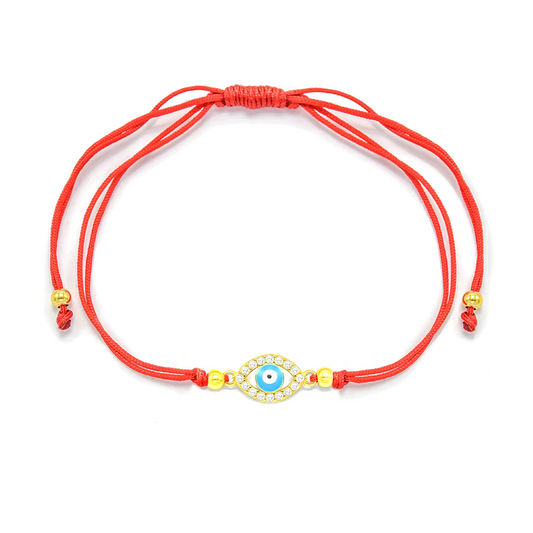 RED STRING GOLD BLUE EYE BRACELET