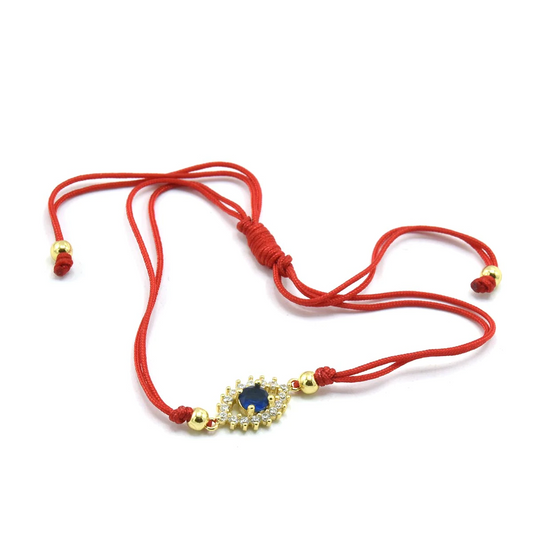 RED STRING GOLD BLUE EVIL EYE BRACELET