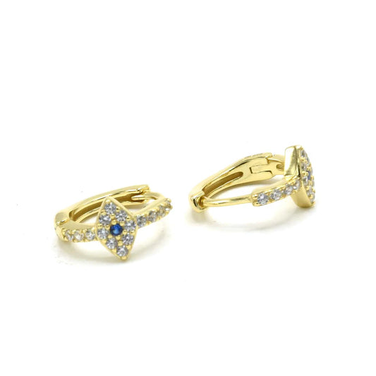 GOLD ROUND SMALL BLUE EYE EARRINGS
