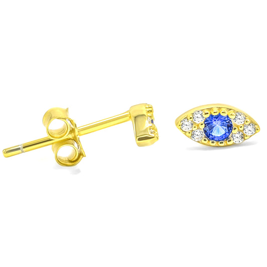 GOLD BLUE SMALL EYE EARRINGS