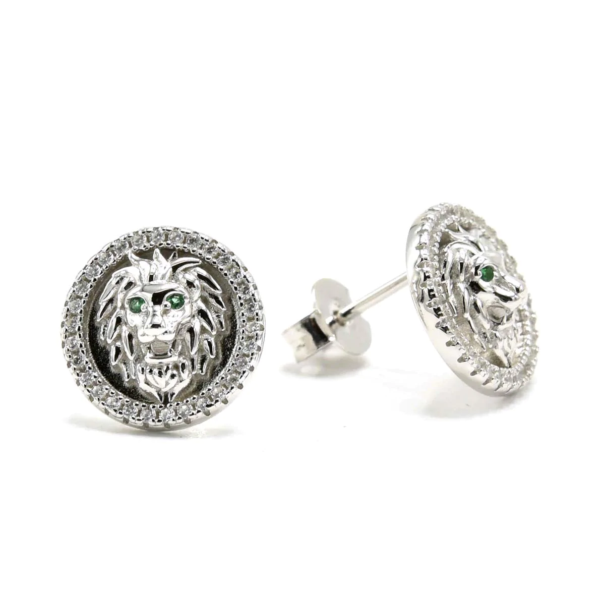ROUND LION WITH DIAMONDS EARRINGS