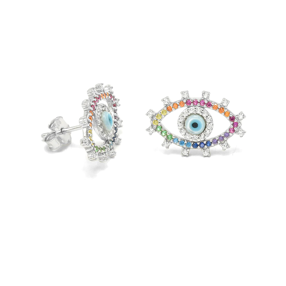 SILVER MULTICOLOR EYE EARRINGS