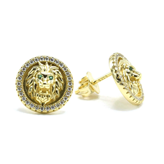 ROUND LION WITH DIAMONDS EARRINGS
