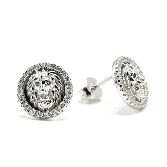 ROUND LION WITH DIAMONDS EARRINGS